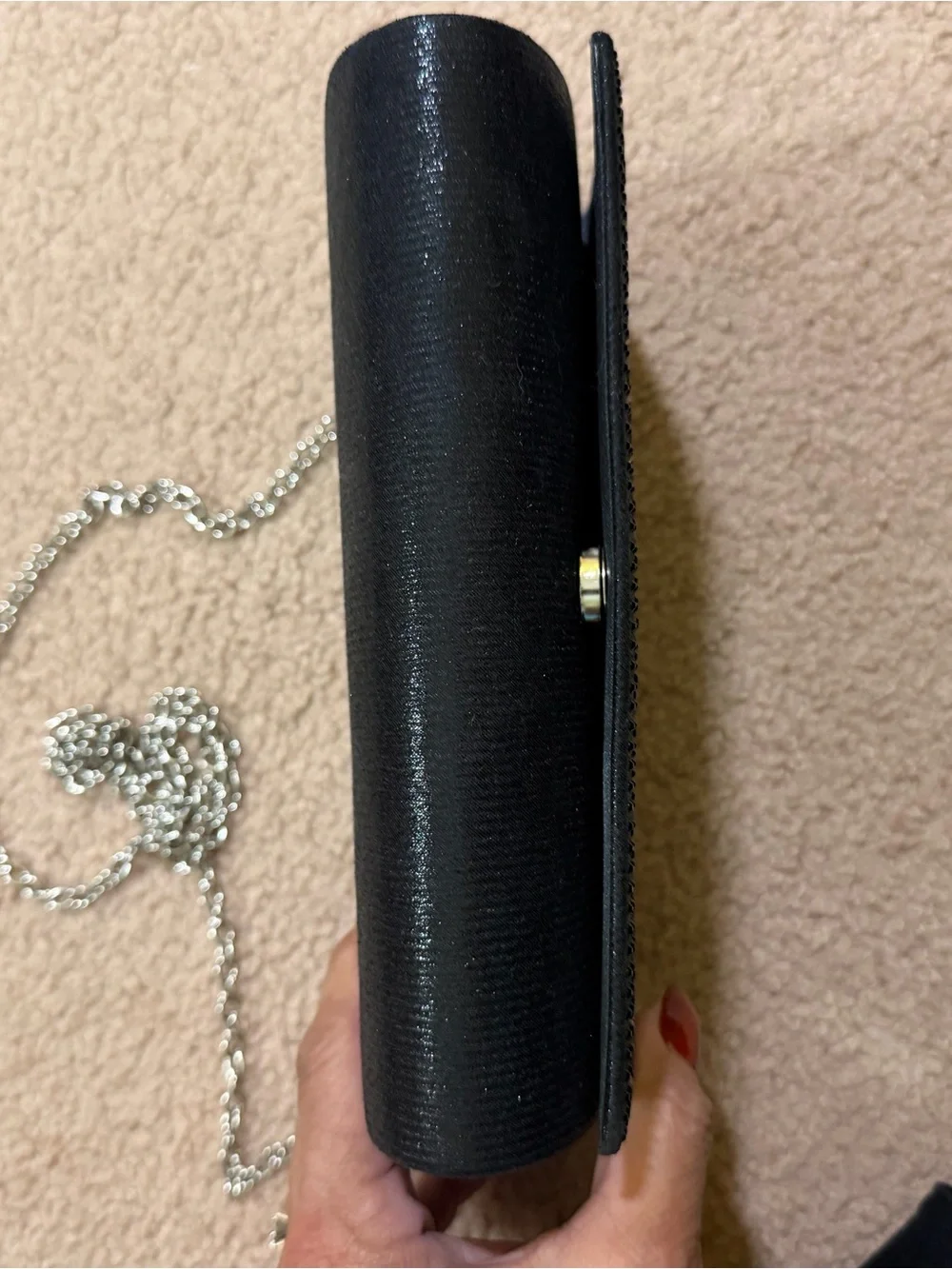 Black Beaded Evening Clutch Crossbody Purse Silver Chain NWOT Formal